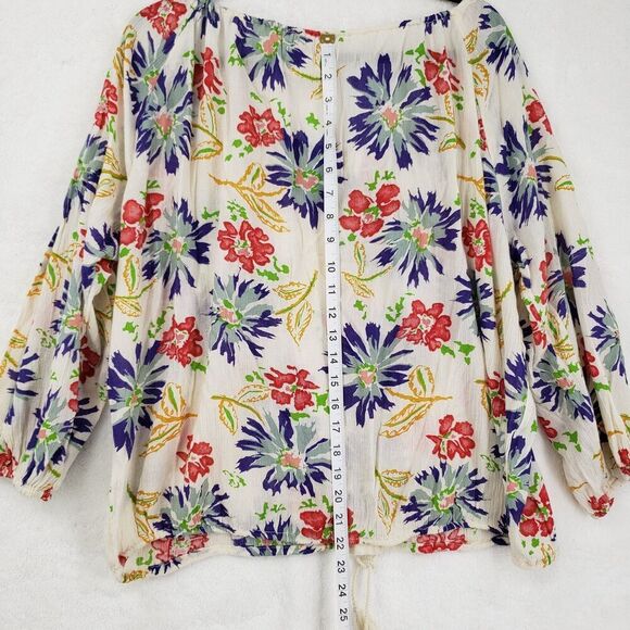 Ralph Lauren Denim & Supply Blouse Womens Large Boho Floral Tassel Peasant Top - Picture 6 of 10